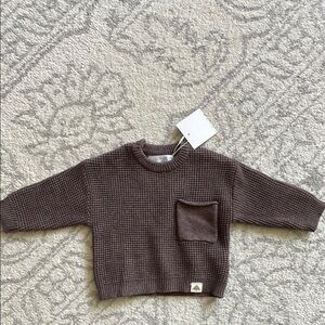 Brown Waffle Knit Sweater with Pocket